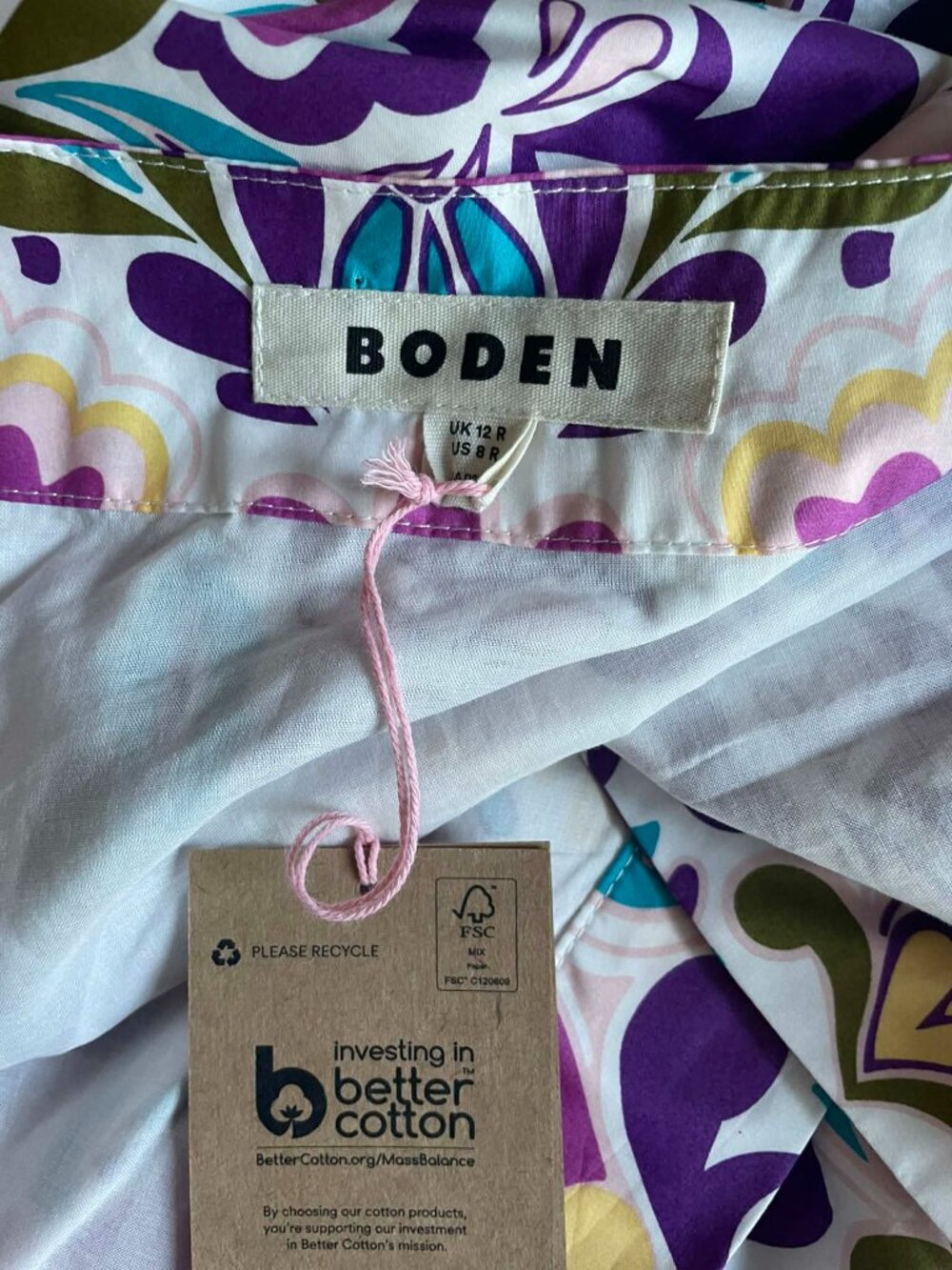 Boden Mya Cotton Long-Sleeve Floral V-Neck Mini Dress Size 8R NWT - Picture 5 of 7
